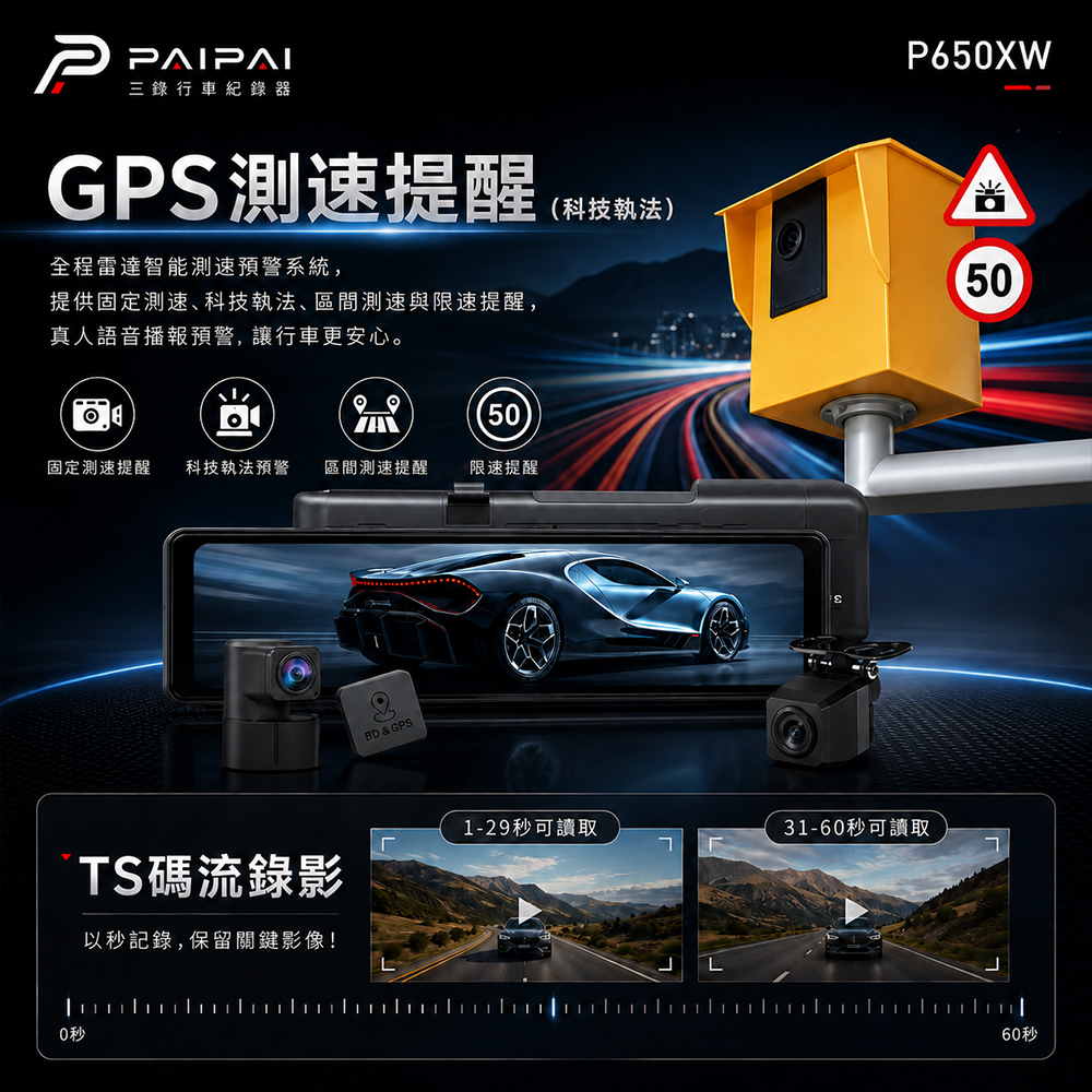 PAIPAI P650XW GPS 測速提醒與 TS 碼流錄影介紹